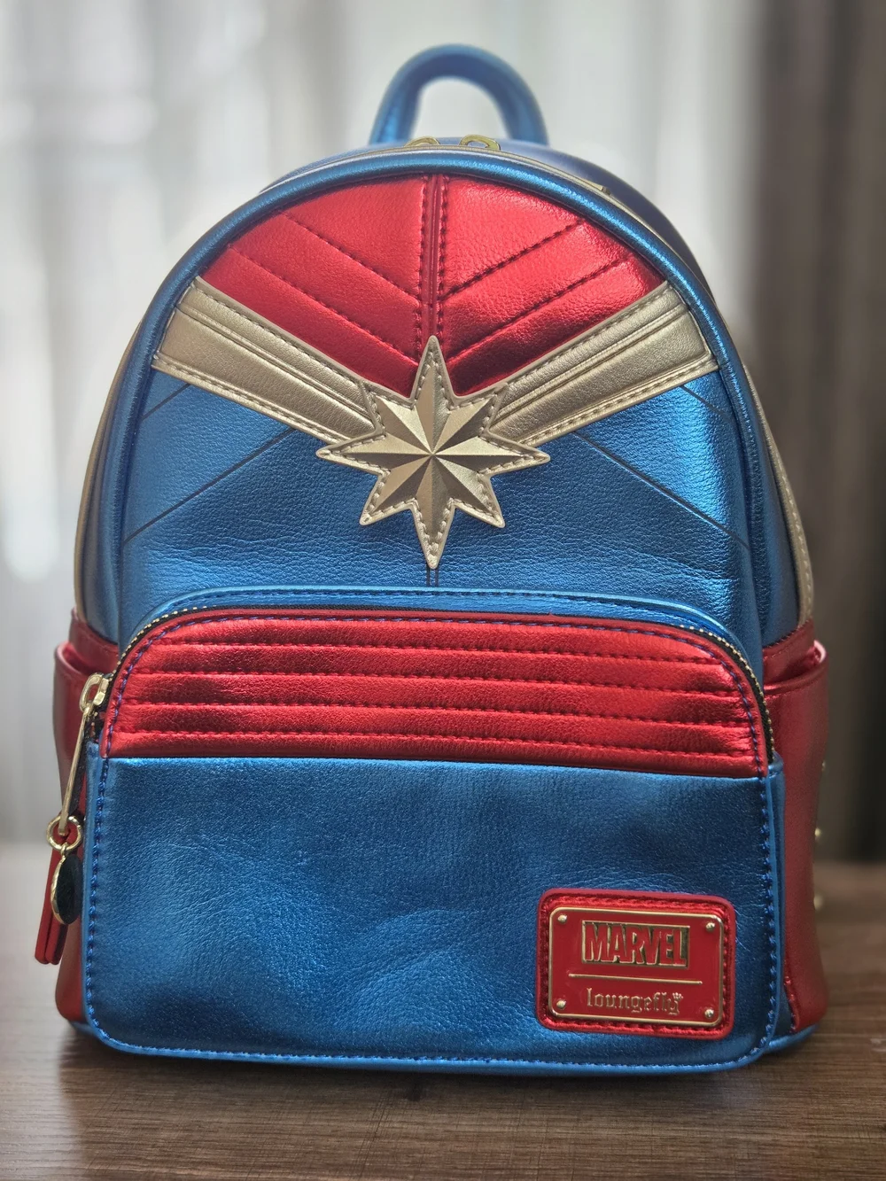 NWOT, Marvel Captain Marvel Metallic Mini Backpack - Blue/Red/Gold